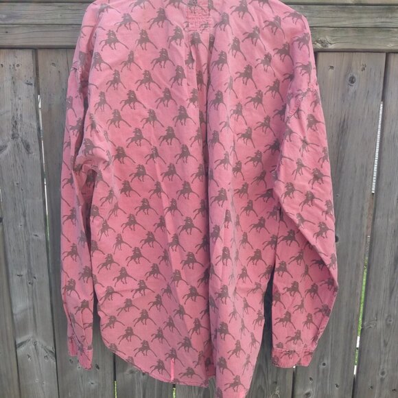 Vintage 80s Pink Cowboy Print Shirt 48" Chest Large Cotton Chambray - Picture 7 of 10